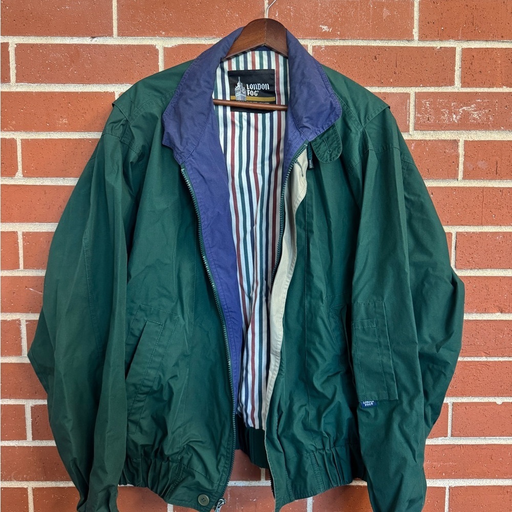 Vintage London Fog Bomber Jacket Forest Green Zip Up Lined (Men’s L)